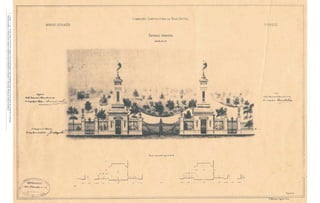 Entrada principal do Parque Municipal: a natureza é disciplinada atrás de grades e pilares monumentais, à maneira francesa.
Prancha 21 do Álbum de vistas locais e das obras projetadas para a edificação da nova cidade. Acervo Arquivo Público Mineiro – SA – 2 – 002(21).
 
