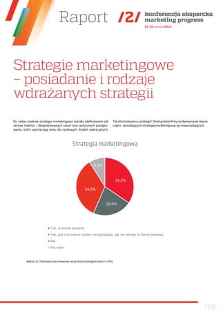 Raport 
/19/ 
Strategie marketingowe 
– posiadanie i rodzaje 
wdrażanych strategii 
Do celów badania strategia marketingow...