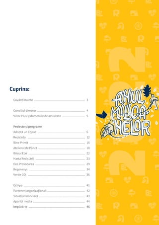 2
Raportul Anual 2022 | Viitor Plus
Viitor Plus | pentru oameni și natură
Cuprins:
Cuvânt înainte ...........................
