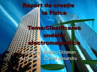 Raport de crea ţie  la Fizica Tema:Clasificarea undelor electromagnetice A efectuat:Botnaru Octavian A controlat :Curbet Alexandru 