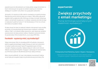 1 
Swieta sa coraz blizej - pokazuje to nie tylko 
kalendarz, ale równiez strony internetowe wielu 
działajacych w sieci sklepów. Choc badanie 
przeprowadzalismy na przełomie pazdziernika 
i listopada, to juz wtedy mozna było zauwazyc, ze 
sporo z nich zaczeło agresywniejsza walke 
o klienta. Wyprzedaze, promocje, czy rabaty to 
tylko te najpopularniejsze z wykorzystywanych 
przez nie narzedzi. 
Kolejna propozycja to bezpłatne dostawy do 
domu. Te w wiekszosci wypadków zaleza od 
wartosci zamówienia. Przykładowo, w przypadku 
najpopularniejszych ksiegarn internetowych za 
wysyłke nie zapłacimy, jesli za jednym razem 
- w zaleznosci od sklepu - wydamy od 100 do 200 
złotych. Zdarzaja sie równiez sklepy, w których na 
bezpłatna dostawe mozemy liczyc w przypadku 
jeszcze mniejszych zamówien lub - niezaleznie od 
Money.pl i Interaktywnie.com po raz 
dziewiaty oceniły ponad 100 najwiekszych 
i najpopularniejszych w Polsce sklepów 
internetowych. Kazdy z nich dokładnie 
przebadalismy, biorac pod lupe az 45 
kryteriów, które maja najwieksze 
znaczenie dla kupujacych. Na tej 
podstawie wyłonilismy dziesiec 
najlepszych sklepów w siedmiu 
kategoriach, do których zostały one 
przypisane na podstawie danych 
z ogólnopolskiego badania internetu 
Megapanel PBI/Gemius. Majac na uwadze 
dobro kupujacych, pokazujemy równiez 
zestawienie sklepów najprzyjazniejszych 
klientowi. W ten sposób ranking zyskał 
dodatkowa, ósma kategorie. 
wydanej kwoty - jest ona darmowa. W miare 
zblizania sie swiat liczba takich promocyjnych 
dostaw z pewnoscia bedzie rosła. 
Niektóre sklepy proponuja swoim klientom takze 
dłuzszy czas na zwrot zamówionych towarów. 
Obecne przepisy mówia o 10 dniach, od 25. grudnia 
okres ten wydłuzy sie do 14 dni, ale juz teraz mozna 
znalezc sklepy które daja mozliwosc odesłania 
towaru nawet po 30 dniach. Pojawiaja sie równiez 
propozycje bezterminowego zwrotu. Oczywiscie 
towar musi byc pełnowartosciowy, w oryginalnym 
opakowaniu i bez sladów uzytkowania. 
Poczta lub kurier? Na szczescie 
nie tylko 
Czasy kilkugodzinnego oczekiwanie na przesyłke 
w kolejce do jednego działajacego okienka na 
Raporty interaktywnie.com - E-commerce 15 
 