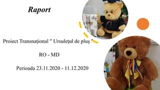 Raport
Proiect Transnaţional " Ursuleţul de pluş "
RO - MD
Perioada 23.11.2020 - 11.12.2020
 