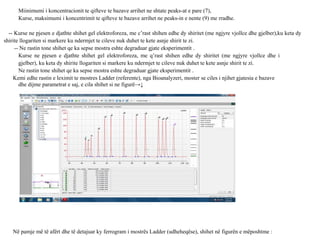 Miinimumi i koncentracionit te qifteve te bazave arrihet ne shtate peaks-at e pare (7),
Kurse, maksimumi i koncentrimit te qifteve te bazave arrihet ne peaks-in e nente (9) me rradhe.
-- Kurse ne pjesen e djathte shihet gel elektroforeza, me c’rast shihen edhe dy shiritet (me ngjyre vjollce dhe gjelber),ku keta dy
shirite llogariten si markere ku ndermjet te cileve nuk duhet te kete asnje shirit te zi.
-- Ne rastin tone shihet qe ka sepse mostra eshte degraduar gjate eksperimentit .
Kurse ne pjesen e djathte shihet gel elektroforeza, me q’rast shihen edhe dy shiritet (me ngjyre vjollce dhe i
gjelber), ku keta dy shirite llogariten si markere ku ndermjet te cileve nuk duhet te kete asnje shirit te zi.
Ne rastin tone shihet qe ka sepse mostra eshte degraduar gjate eksperimentit .
Kemi edhe rastin e leximit te mostres Ladder (referente), nga Bioanalyzeri, moster se ciles i njihet gjatesia e bazave
dhe dijme parametrat e saj, e cila shihet si ne figurë→↓
Në pamje më të afërt dhe të detajuar ky ferrogram i mostrës Ladder (udheheqëse), shihet në figurën e mëposhtme :
 