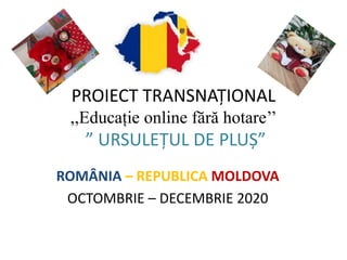 PROIECT TRANSNAȚIONAL
,,Educație online fără hotare’’
” URSULEȚUL DE PLUȘ”
ROMÂNIA – REPUBLICA MOLDOVA
OCTOMBRIE – DECEMBRIE 2020
 