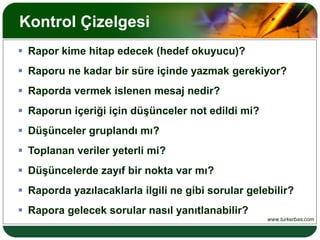 ProblemRaporlar neden işe yaramaz?Okuyucuyu iyi yönlendirmediği için.