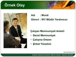Örnek OlayAdı				: MuratGörevi	: İKY Müdür YardımcısıÇalışan Memnuniyeti Anketi:Genel Memnuniyet