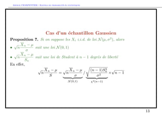 nie (notee ), alors 
E(Xn) = E 
  
1 
n 
Xn 
i=1 
Xi 
! 
= 
1 
n 
Xn 
i=1 
E(Xi) = 
1 
n 
n =  
 par linearite de l'esperance 
Proposition 2. Si on suppose les Xi d'esperance  