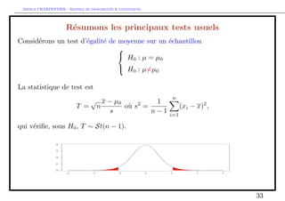 Arthur CHARPENTIER - Rappels de probabilites  statistiques 
Echantillon transforme 
Soit g : R ! R susemment reguliere pour ecrire un developpement de Taylor en 
tout point, 
g(x) = g(x0) + g0(x0)  [x  x0] + un reste 
Soit Yi = g(Xi). Alors, si E(Xi) =  avec g0()6= 0 
Yi = g(Xi)  g() + g0()  [Xi  ] 
de telle sorte que 
E(Yi) = E(g(Xi))  g() 
et 
Var(Yi) = Var(g(Xi))  [g0()]2Var(Xi) 
Remarque Il ne s'agit que d'approximations. 
19 
 