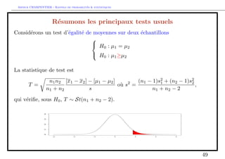 e P(T  t(n1) 
=2 ) = =2 
on peut en deduire que P(T 2 [t(n1) 
=2 ; t(n1) 
1=2]) = 1  , et donc 
P 
0 
@ 2 
2 
4X + 
t(n1) 
=2 p 
n  1 
;X + 
t(n1) 
1=2 p 
n  1 
 
3 
5 
1 
A = 1  : 
25 
 