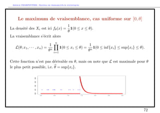 Arthur CHARPENTIER - Rappels de probabilites  statistiques 
On peut se demander la probabilite p d'obtenir une valueur au moins aussi 
grande que  si H0 est vraie, 
p = P(jZj  jjjH0 vraie) = P(jZj  jjjZ  St()): 
−2 −1 0 1 2 
0.0 0.1 0.2 0.3 0.4 0.5 
l ll l ll l l l ll ll l l 
34.252 % 
39 
 