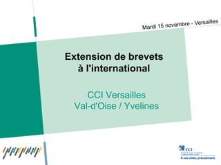 Extension de brevets
  à l'international

    CCI Versailles
 Val-d'Oise / Yvelines
 