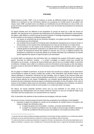 Rapport du groupe de travail AMF sur le rapport du Président sur
les procédures de contrôle interne et de gestion des risq...