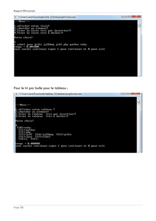 Rapport Mini-projet
Page 26
Pour le tri par bulle pour le tableau :
 