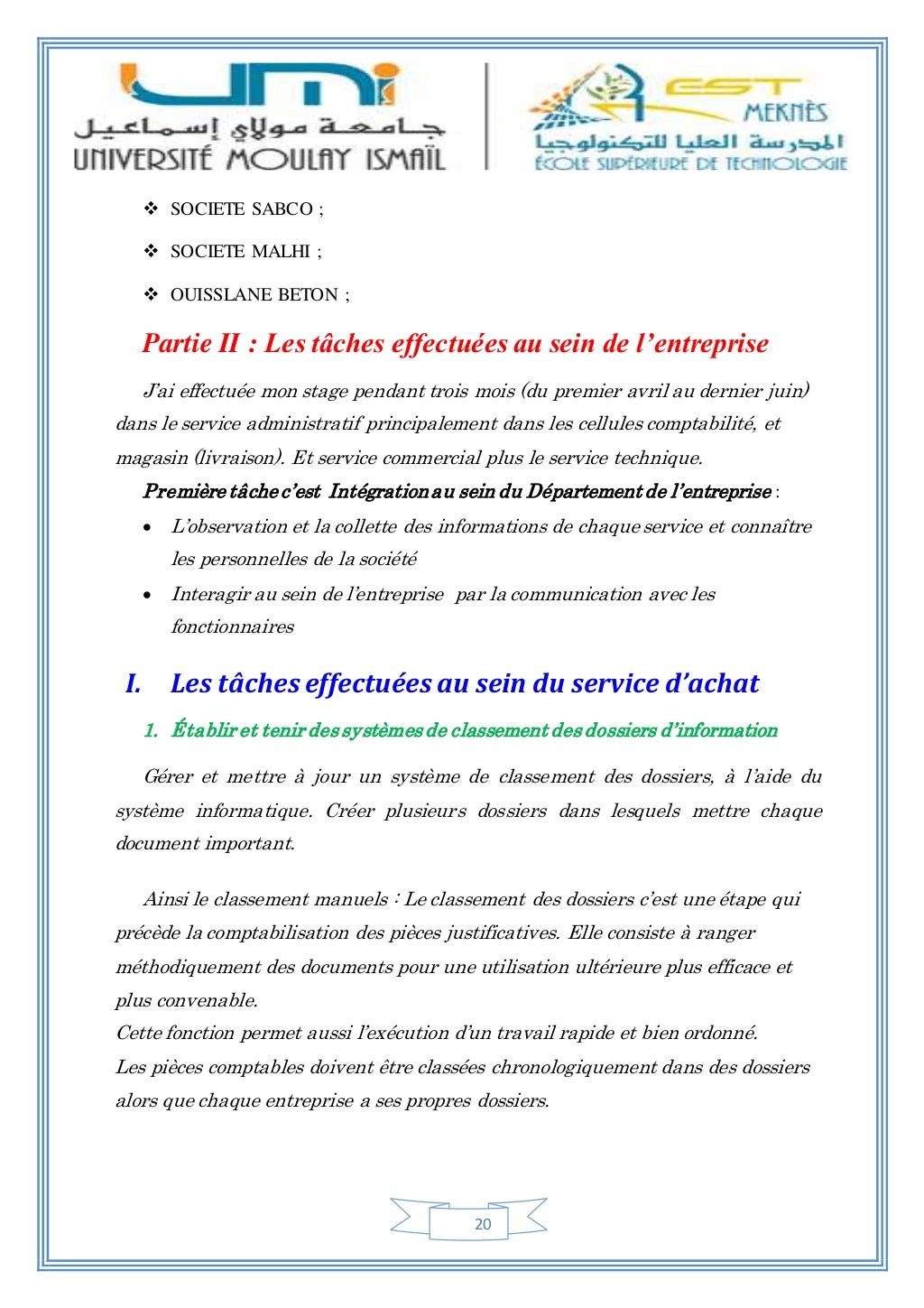 Rapport de stage societe commerciale