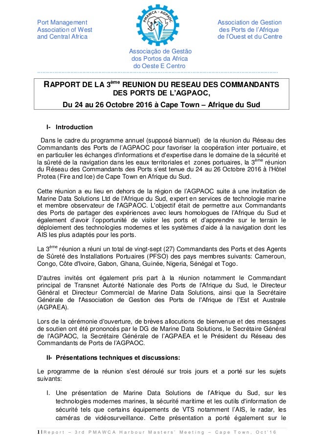 RAPPORT DE LA 3ème REUNION DU RESEAU DES COMMANDANTS DES PORTS DE L’A…