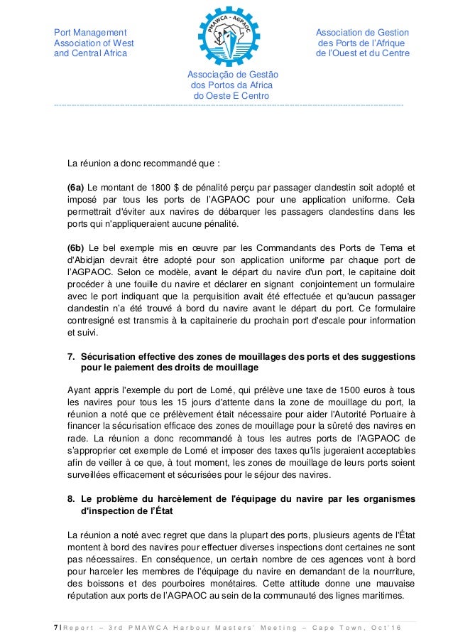 RAPPORT DE LA 3ème REUNION DU RESEAU DES COMMANDANTS DES PORTS DE L’A…