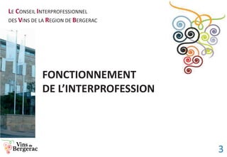 LE CONSEIL INTERPROFESSIONNEL
DES VINS DE LA REGION DE BERGERAC
FONCTIONNEMENT
DE L’INTERPROFESSION
3
 
