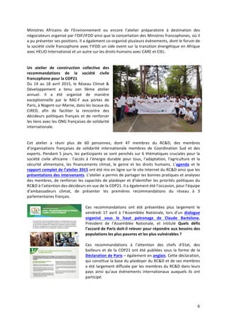 Rapport d’activités Réseau Climat & Développement 2015