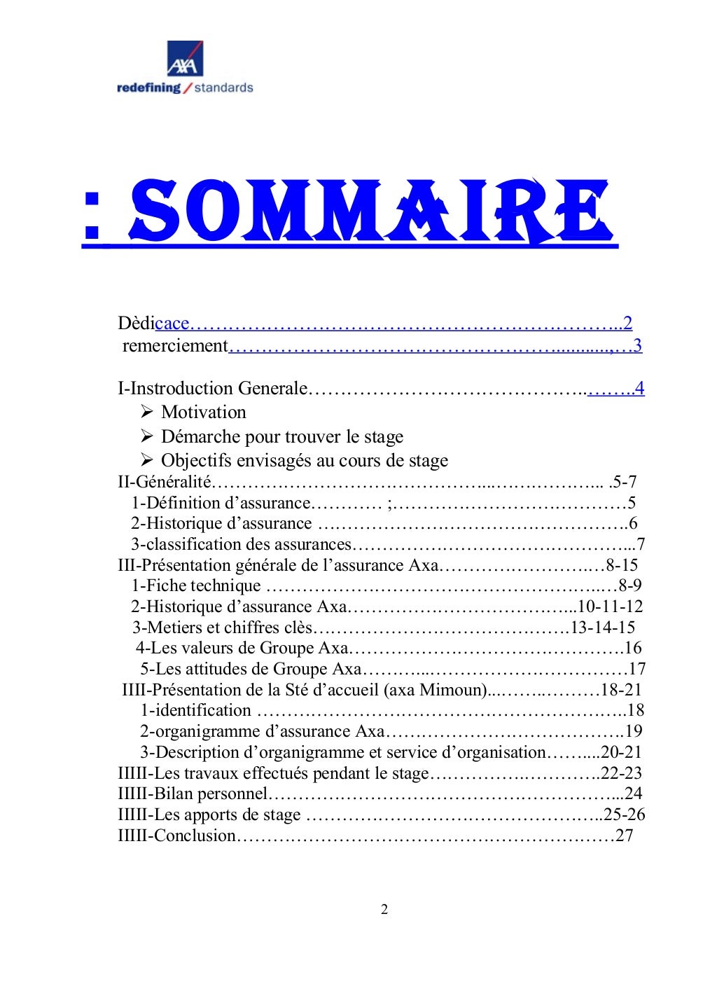 rapport de stage axa