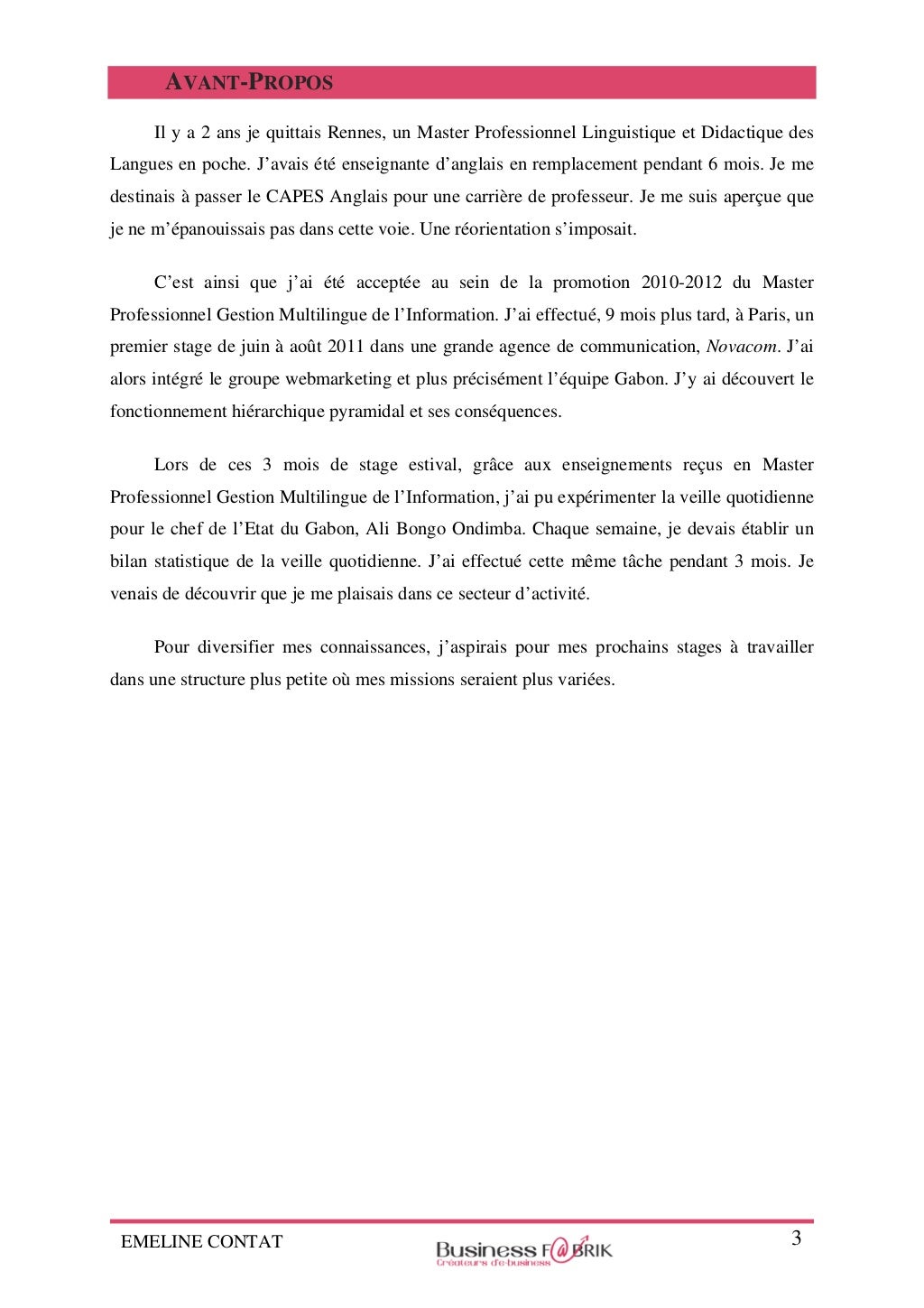Veille Informationnelle Rapport De Stage Bts Cg