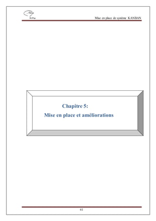 Mise en place de système KANBAN
61
Chapitre 5:
Mise en place et améliorations
 