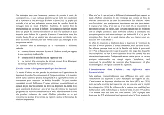 101
Ces ménages sont pour beaucoup, porteurs de projets à venir, de
« perspectives», ce qui explique peut-être qu’un petit tiers seulement
ait le sentiment d’être privilégié d’habiter là (m=62%). Le graphe qui
précède n’est qu’une indication, compte tenu du nombre limité de
ménages dans ce mode d’habiter. Toutefois, il montre bien la
problématique de ce mode d’habiter : des couples et familles inscrits
dans un projet de construction-réussite de leur vie familiale et pour
lesquels venir habiter là a permis d’amorcer l’inscription dans des
projets futurs. Ils ne se sentent pas nécessairement privilégiés mais
pour la moitié, valorisés par leur habitat actuel qui témoigne d’une
progression sociale.
On retrouve ainsi la thématique de la valorisation à différents
endroits :
¾ comme élément important du sens de l’habitat actuel par rapport
à une trajectoire résidentielle ;
¾ comme motif de satisfaction par rapport au site ;
¾ par rapport à la conception du site qui permet de se démarquer
de l’image habituelle du logement social.
Un site « écrin » du logement plutôt que lieu investi
Ce mode d’habiter est très proche du précédent sur l’appréciation du
logement, le mode d’investissement de l’espace extérieur et la manière
dont l’espace extérieur propre du logement et le logement lui-même se
rencontrent pour construire un habiter favorable. Un petit nombre
cependant investit faiblement l’espace extérieur, essentiellement un
espace de jeu pour les enfants, au profit du logement lui-même. Eux
aussi apprécient de disposer ainsi d’un lieu à l’extérieur du logement
qui permet de recevoir connaissances et amis. Manifestement ils sont
très proches également du mode d’habiter précédent en ce qui
concerne une posture d’ouverture par rapport à autrui et l’existence de
relations importantes.
Mais, et c’est là que se joue la différence fondamentale par rapport au
mode d’habiter précédent, le site n’émerge pas comme un lieu de
relations constituées ou en cours de constitution. Les relations, même
avec les voisins, sont pratiquement inexistantes sans que, pour autant,
il s’agisse d’un refus, d’un rejet ou d’un repli. Ils se rencontrent en
parcourant les rues ou ruelles, dans certains espaces mais les relations
sont de simple courtoisie. Elles suffisent toutefois à construire une
perception positive des autres ménages qui habitent là. Il n’y a pas de
perception d’un lieu où ce serait chacun chez soi, chacun pour soi,
mais eux sont « en dehors ».
En effet, les relations se déploient dans le logement, à l’extérieur du
site dans d’autres quartiers, d’autres communes, mais pas dans le site.
Par ailleurs, presque tous ont de la famille qui habite à proximité
(m=47%), et beaucoup ont évoqué le quartier plus large dans lequel le
site est implanté ou bien d’autres quartiers de la ville comme lieu des
interactions importantes. Pratiquement aucun estime que sa vie ou ses
pratiques relationnelles ont changé depuis l’installation, sauf
concernant la possibilité de recevoir plus fréquemment et plus
facilement grâce à l’espace extérieur du logement.
L’investissement dans l’habitat : une différence entre
logement et site
Cela explique vraisemblablement une différence très nette entre
l’attachement au logement et celui développé par rapport au site.
L’attachement au logement lui-même est très élevé (82%, m= 70%)
alors que celui exprimé par rapport au site ne concerne que la moitié
des ménages (m=56%). La référence de la maison pour qualifier leur
habitat actuel a été mobilisée par la moitié d’entre eux (m=37%) et les
¾ se sentent chez eux dans une vraie maison. Cela explique sans
doute que les 2/3 achèteraient leur logement actuel s’ils en avaient la
 