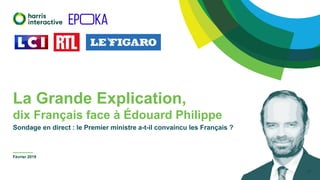 La Grande Explication,
dix Français face à Édouard Philippe
Sondage en direct : le Premier ministre a-t-il convaincu les Français ?
Février 2019
 