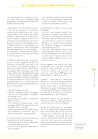 Rapportd'activitéd'orientation
21
2017, ANNÉE DE DÉVELOPPEMENT ET D'INNOVATION
mais sans jamais être propriétaire du foncier
qui, lui sera détenu par un organisme agréé
spécialementàceteffetparl’État :l’organisme
de foncier solidaire (OFS).
La principale novation de ce bail réside dans
le fait que les conditions de revente du
logement sont fixées dans le bail et sont
transmissibles aux acquéreurs successifs.
En effet, ce bail prévoit dès l’origine que  le
nouvel acquéreur respecte lui aussi des
plafonds de revenus et que le prix de revente
dulogementrespecteuneformulederevente
et ne peut dépasser les plafonds de prix en
vigueur. La revente aura pour conséquence
de « recharger » le bail de sa durée initiale, qui
peut aller de 18 à 99 ans et ainsi de garantir
sur le long terme l’accessibilité économique
et sociale du logement.
La Fédération s’est fortement investie dans
la construction de ce dispositif, dès 2012 lors
de l’introduction de l’OFS dans la loi “ALUR”
puis ensuite aux différentes étapes. En
particulier, la Fédération s’est fait la porteuse
de dispositions d’ordre fiscal pour que le BRS
puisse bénéficier des mêmes dispositions que
le PSLA. De même, la Fédération a suggéré
et obtenu que la loi “Égalité et Citoyenneté”
autorise les organismes d’Hlm à participer
à la gouvernance des OFS et à soutenir leur
développement par le biais de prestations de
services liées au BRS.
Le dispositif se présente ainsi :
• l’acquéreurbénéficie,s’ils’agitd’unlogement
neuf, du taux réduit de TVA et, s’il est éligible,
du prêt à taux zéro
• leprixd’acquisitionestplafonnéauxplafonds
de prix du PSLA
• ce même prix est réduit de la part repré-
sentée par l’achat du terrain, généralement
entre 15 à 30 % du prix final
• lorsque la collectivité le décide, l’acquéreur
peut bénéficier d’un abattement de 30 %
de la taxe foncière sur la propriété bâtie.
En contrepartie de ces avantages, l’acquéreur
doit se conformer à certaines règles :
• il doit respecter, à l’entrée dans les lieux, les
plafonds de revenus du PSLA1
• il doit occuper le logement à titre de rési-
dence principale
• il doit s’acquitter, en plus de sa mensualité
d’emprunt, d’une redevance correspondant
au droit d’occupation du terrain et aux frais
de gestion du propriétaire du terrain.
Le rôle des Coop’ Hlm dans ce dispositif peut
être double :
• d’une part, elles peuvent apporter leur
compétence d’opérateur spécialisé dans
l’accession à la propriété en concevant des
opérations de promotion à vocation sociale
sur les terrains de l’OFS et en assistant
l’OFS dans ses missions liées à la gestion
des BRS dans le temps, voir en participant
à la gouvernance de l’OFS
• d’autre part, elles peuvent être force de
proposition dans la constitution d’OFS en
prenantl’initiativedeprésenterle« modèle »
aux collectivités et acteurs locaux, ou en
créant des OFS multipartenariaux sur les
territoires pertinents.
Afin de concevoir une boîte à outils pour
accompagner les Coop’Hlm souhaitant
développer des opérations en BRS, la
Fédération a conclu une convention de
partenariat avec Rennes Métropole pour
l’assister dans la création de son OFS.
L’année 2017 sera celle de la création des
premiers OFS, soit à l’initiative de collectivités
locales, soit à l’initiative d’acteurs de l’ac-
cession sociale. C’est le cas des Coop’Hlm
d’Île-de-France qui ont décidé du principe de
création d’un OFS coopératif à l’échelle de ce
territoire. C’est aussi le cas d’Habitation
Familiale à Rennes et du COL à Anglet.
L’innovation concerne aussi la gestion im-
mobilière qui s’affirme, année après année,
comme le troisième métier des Coop’Hlm.
Au-delà de l’augmentation du portefeuille
des lots en gestion, les Coop’Hlm impliquées
dans cette activité ont à cœur de mieux
spécifier leurs interventions. La notion de
«  syndic solidaire  » prend tout son sens
mais doit être revisitée, la loi “ALUR” ayant
intégré dans le droit commun de nombreuses
pratiques des Coop’Hlm, comme par exemple
la mise en place de fonds de réserves pour
travaux.
1. Sous réserve de la
publication du décret
d’application de
l’ordonnance du
20 juillet 2015.
 