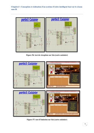 Chapitre3 : Conception et réalisation d’un système d’ordre intelligent basé sur le réseau
sans fil
50
Figure 56: test de réception sur Isis (carte cuisinier)
Figure 57: test d’émission sur Isis (carte cuisinier)
 