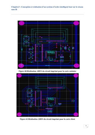 Chapitre3 : Conception et réalisation d’un système d’ordre intelligent basé sur le réseau
sans fil
53
Figure 60:Réalisation ARES du circuit imprimé pour la carte cuisinier
Figure 61:Réalisation ARES du circuit imprimé pour la carte client
 
