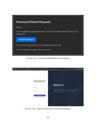 FIGURE 4.25 – E-mail de réinitialisation de mot de passe
FIGURE 4.26 – Page de création d’un nouveau mot de passe
65
 