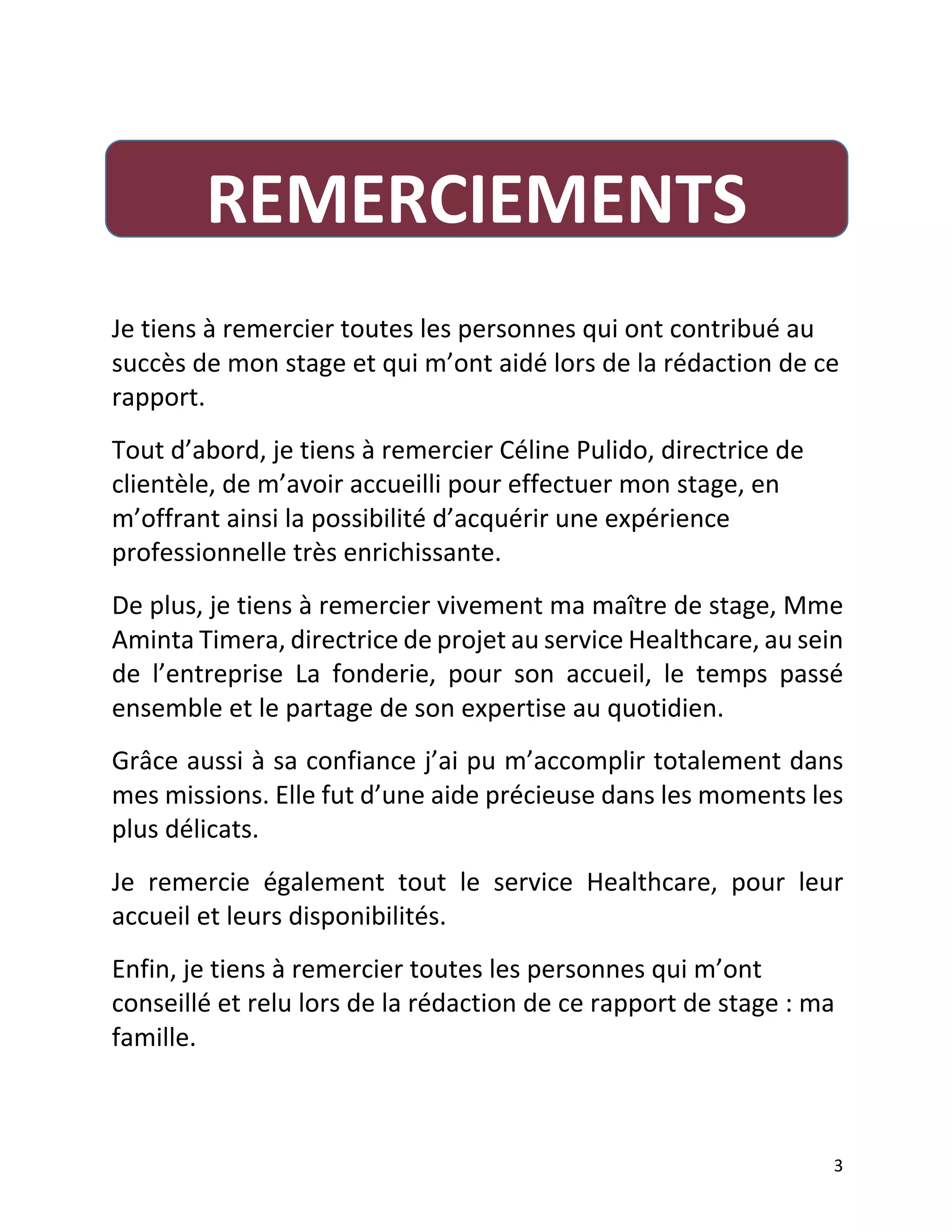 Lettre De Remerciement Rapport De Stage Rapport stage