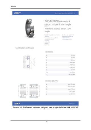 Annexes
48
Annexe 12: Roulement à contact oblique à une rangée de billes SKF 7205 BE
 