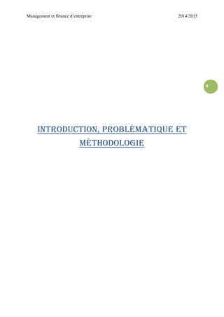 Management et finance d’entreprise 2014/2015
4
Introduction, problématique et
méthodologie
 