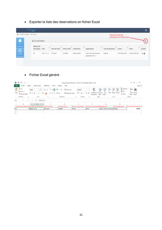 31
 Exporter la liste des réservations en fichier Excel
 Fichier Excel généré
 