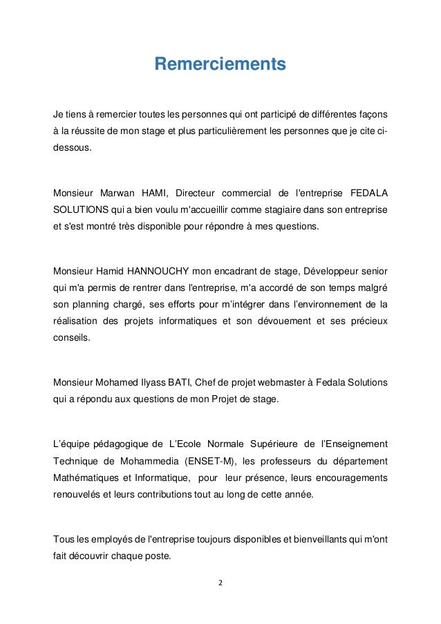 Remerciement Rapport De Stage Pdf