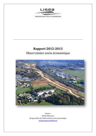 Rapport 2012-2013
Observatoire socio-économique
Auteur :
Elodie Manceau
Responsable de l’observatoire socio-économique
elodie.manceau@lisea.fr
 