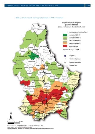 30
Carte 7. 	 Loyers annoncés moyens pour les maisons en 2012, par commune
OFFRES ET PRIX ANNONCÉS À LA VENTE ET À LA LOCATION
 