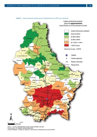 34
Carte 9. 	 Loyers annoncés moyens pour les appartements en 2012, par commune
OFFRES ET PRIX ANNONCÉS À LA VENTE ET À LA LOCATION
 