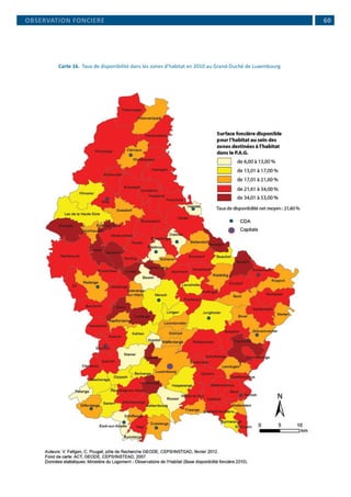  60
Carte 16. 	Taux de disponibilité dans les zones d’habitat en 2010 au Grand-Duché de Luxembourg
OBSERVATION FONCIERE
 
