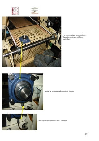 J’ai commencé par remonter l’axe
                                     d’entrainement sans outillages
                                     particulier.




         Après j’ai pu remonter les nouveau flasques




Sans oublier de remonter l’arrivé e d’huile




                                                                    28
 