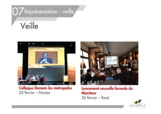 Représentation - veille
Veille
155
07
Colloque Demain les métropoles
20 février – Nantes
Lancement nouvelle formule du
Moniteur
26 février – Rezé
 