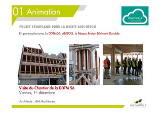 01 Animation
Visite du Chantier de la DDTM 56
Vannes, 1er décembre
Architecte : AIA Architectes
PROJET EXEMPLAIRE POUR LA MIXITE BOIS-BETON
22
En partenariat avec la DDTM56, ABIBOIS, le Réseau Breton Bâtiment Durable
 