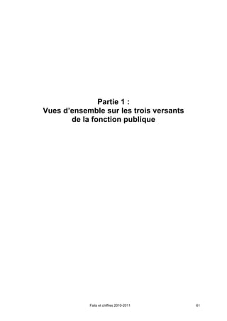 Partie 1 :
Vues d’ensemble sur les trois versants
       de la fonction publique




            Faits et chiffres 2010-2011   61
 