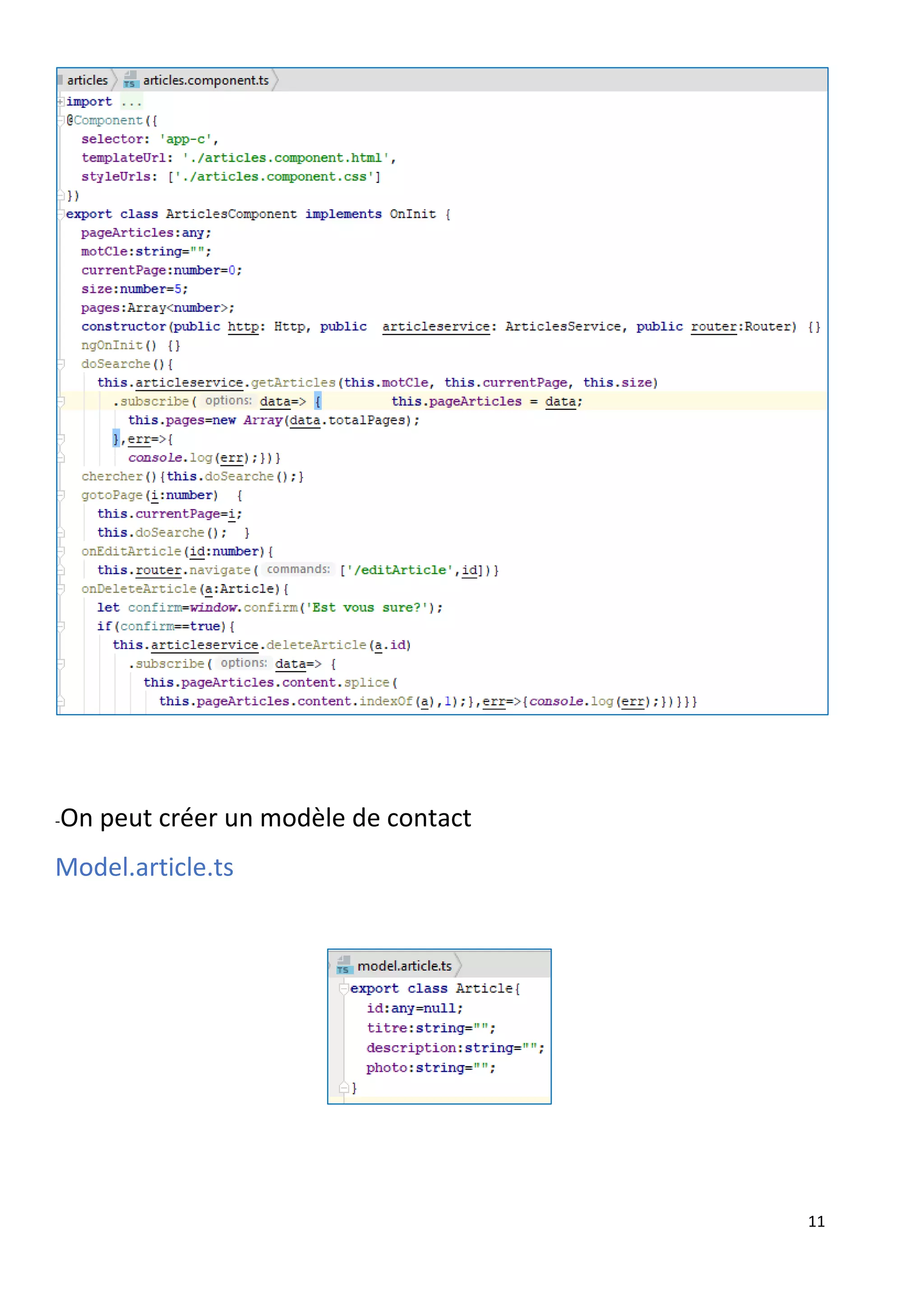 11
-On peut créer un modèle de contact
Model.article.ts
 