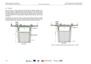 RAPPORT DE SYNTHÈSE DE LA VARIANTE DU  ÉTUDE DE FAISABILITÉ POUR LA LIAISON PERMANENTE 
VIADUC RECOMMANDÉ À TRAVERS DU FUSEAU 4  ÉTUDE D’AVANT PROJET SOMMAIRE  ENTRE L’AUTOROUTE A4 ET LA VILLE DE BIZERTE, TUNISIE 
Page 8 
4.1.2 TABLIER
Pour cette variante, on propose d’utiliser des treillis type Warren à épaisseur variable pour les
portées plus longues, avec dalle de béton dans le cordon inférieur dans la zone des piles, en plus
de la dalle supérieure. De différentes sections peuvent être utilisées pour les barres des treillis,
allant depuis des profilés laminés ou armés, jusqu’à des tubes laminés ou armés. L’acier utilisé est,
en principe, S355J2/K2, mais il faudra analyser la possibilité d’utiliser S460 pour réduire le poids
des éléments.
Nous présentons par la suite deux variantes de sections type proposées dans l’APS pour le tablier
de treillis avec double action mixte, dont la première composée de 2 treillis avec barres de section
en caisson soudées, et l’autre composée de 4 treillis avec barres de section creuse circulaire.
Section type A
Section type B
Figure 4.13 Variantes de sections type des travées centrales – Variante F
 