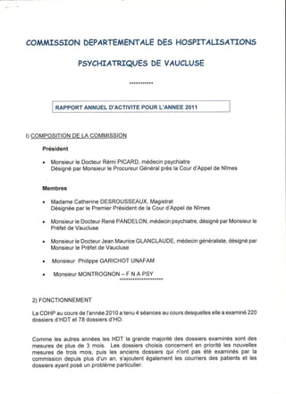 Rapport 2011 de la CDSP du Vaucluse