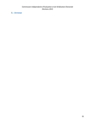 Commission Indépendante d’Evaluation et de Vérification Electorale
Elections 2015
35
X.- Annexe
 