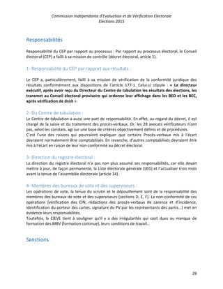 Commission Indépendante d’Evaluation et de Vérification Electorale
Elections 2015
29
Responsabilités
Responsabilité du CEP...