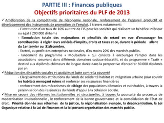 PARTIE III : Finances publiques
Objectifs prioritaires du PLF de 2013
 Amélioration de la compétitivité de l’économie nat...